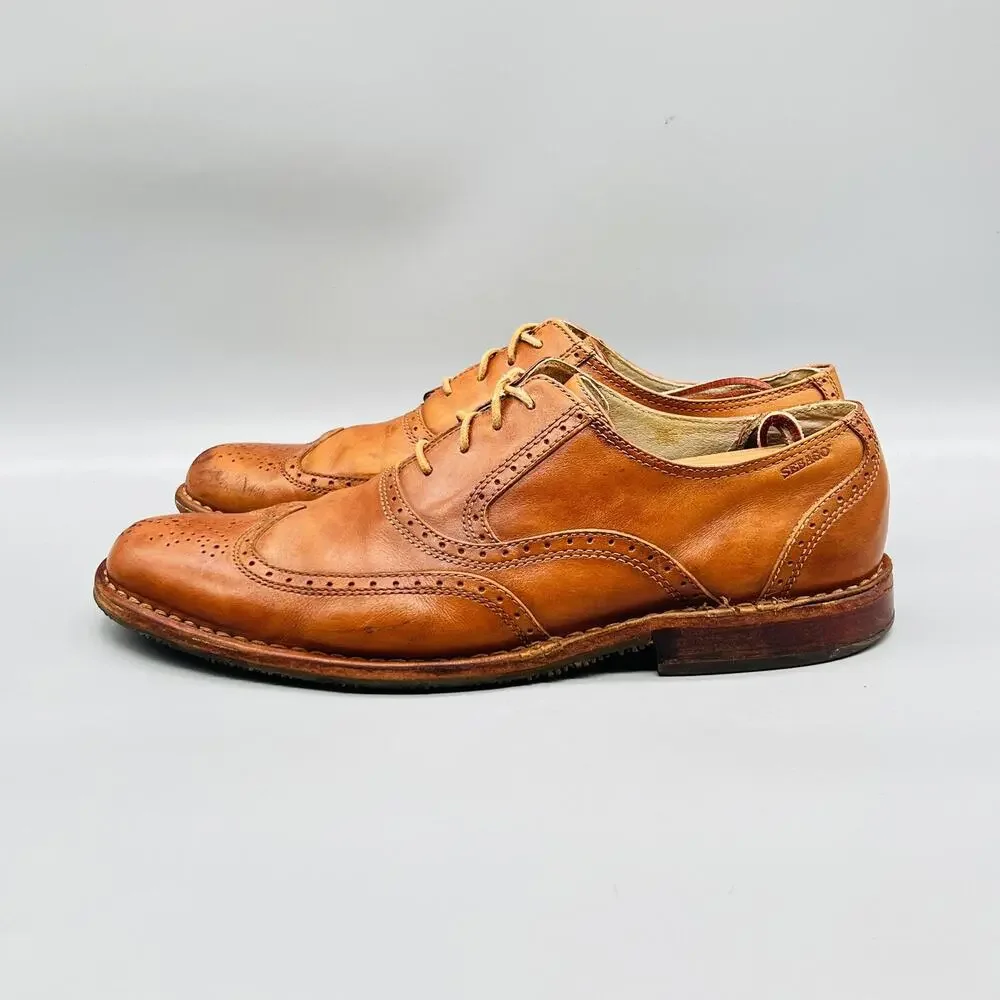 Sebago Shoes Mens 10.5 Brown Leather Brattle Wingtip Oxford Lace Up Dress Brogue
